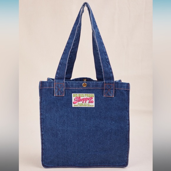 NWOT Big Bud Press Dark Wash Denim Shopper Tote Bag - Picture 2 of 8
